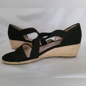 Life Stride Black and Tan Espadrille Wedges